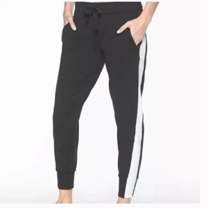 ATHLETA Metro Track black with white side stripe pull on pants joggers